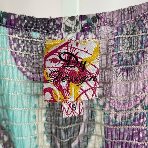 Dy Design Small Boho Ruffle Abstract Circle Flowy Summer Midi Dress Cottagecore - Picture 6 of 9